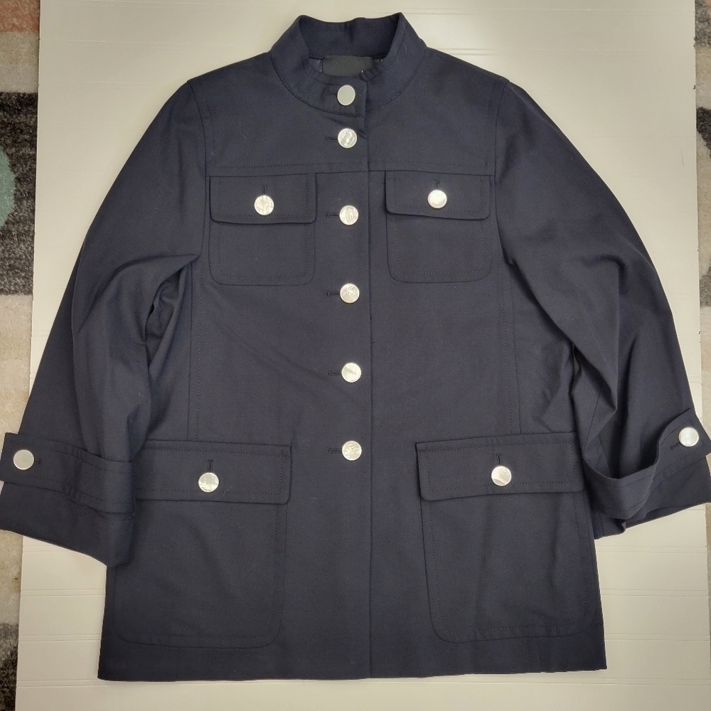 NEW Carlisle Black Stretch Wool Stand Collar Military Jacket Blazer Size 10